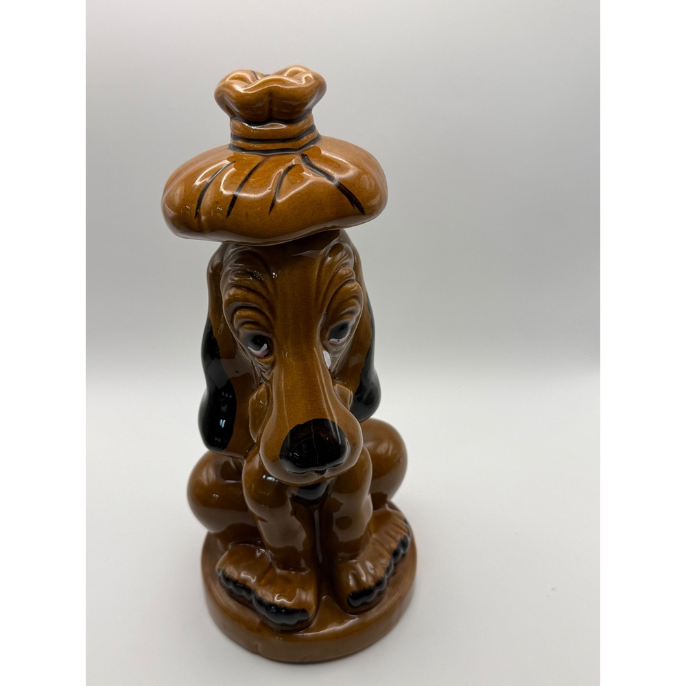 Vintage Ceramic Hangover Hound Dog Decanter Sick with Ice Pack Lid Brown